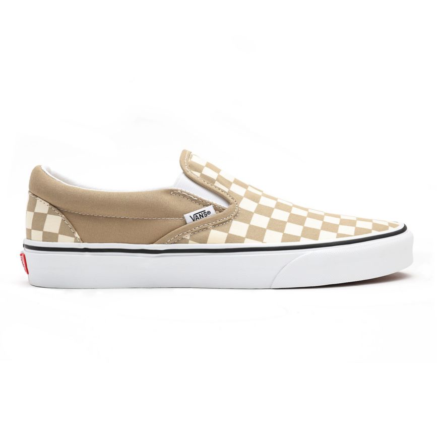 Beige Vans Checkerboard Classic Slip-On Shoes | VN389D8MS31