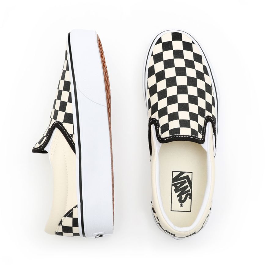 Black Vans Checkerboard Classic Slip-On Platform Shoes | VN004X1TZ65